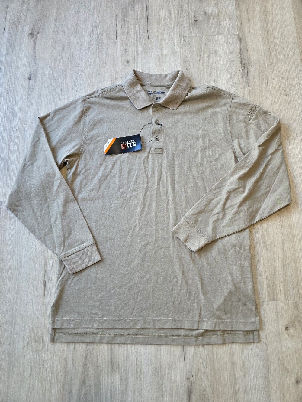 5.11 Tactical Men's Long Sleeve Polo Shirt Size M Silver Tan NWT
